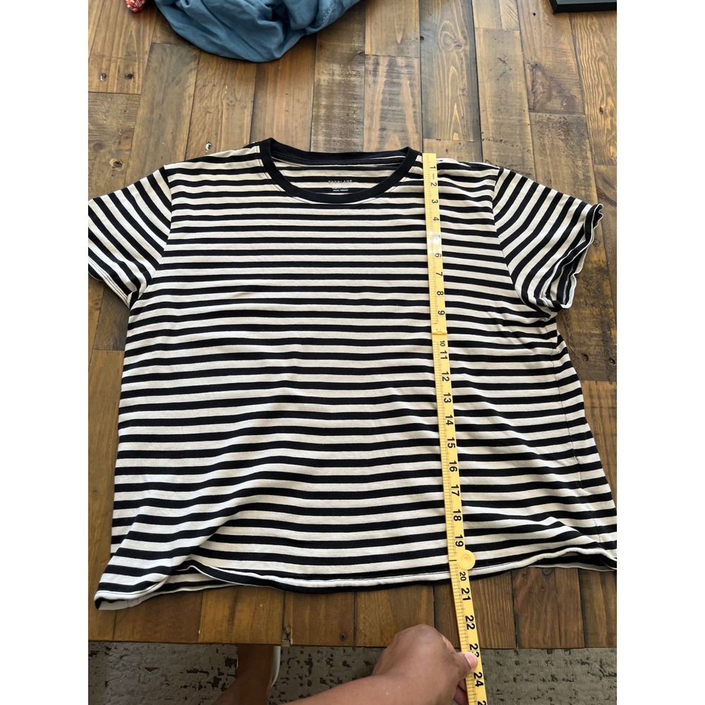 EVERLANE Organic Cotton Striped Tee Women L Black White Minimalist Basic - Picture 5 of 6